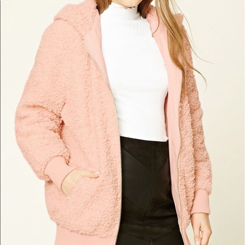 Forever 21 Pink Teddy Hooded Jacket